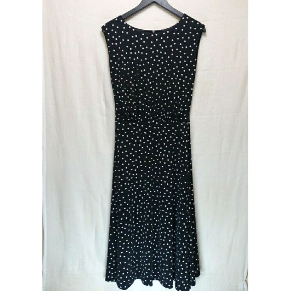 Maggy London Woman Black Polka Dot Midi Dress 24W Smocked Waist Sleeveless